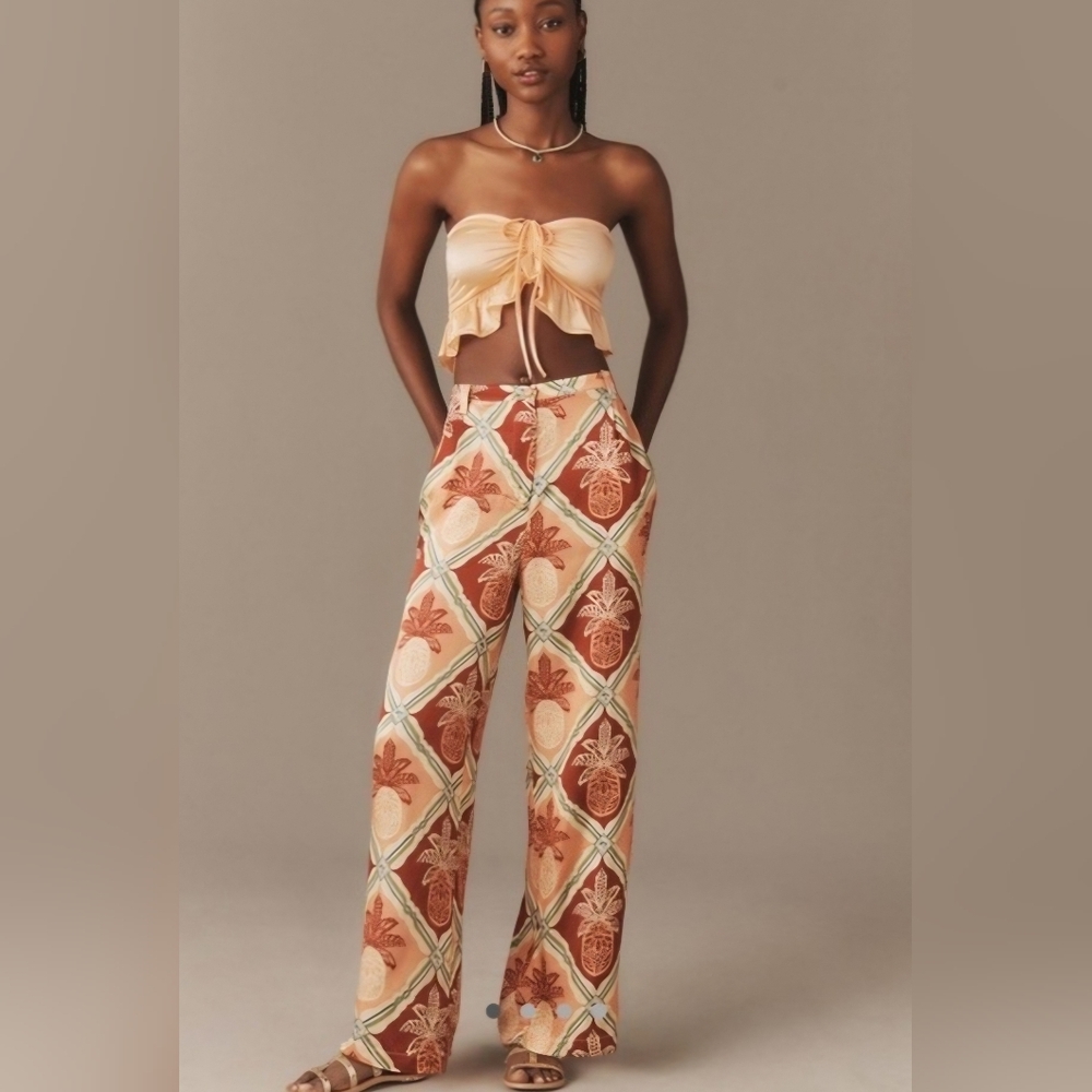 FARM Rio Pineapple Satin Wide-Leg Pants